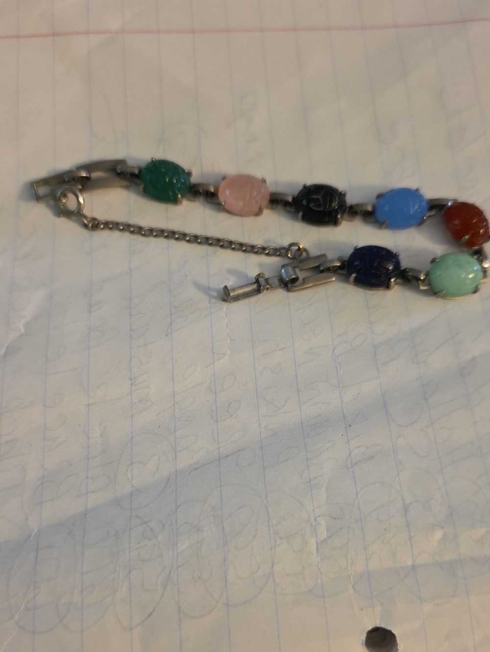 Multicolor Carved Stone Link Bracelet - Women's Jewelry